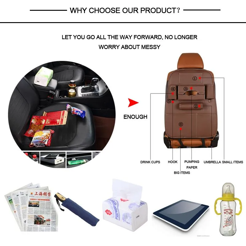Car Seat Back Storage Bag Organizer Travel Box Pocket PU Leather Universal Stowing.