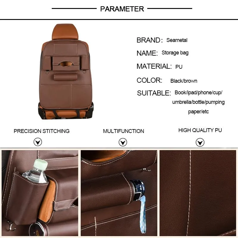 Car Seat Back Storage Bag Organizer Travel Box Pocket PU Leather Universal Stowing.