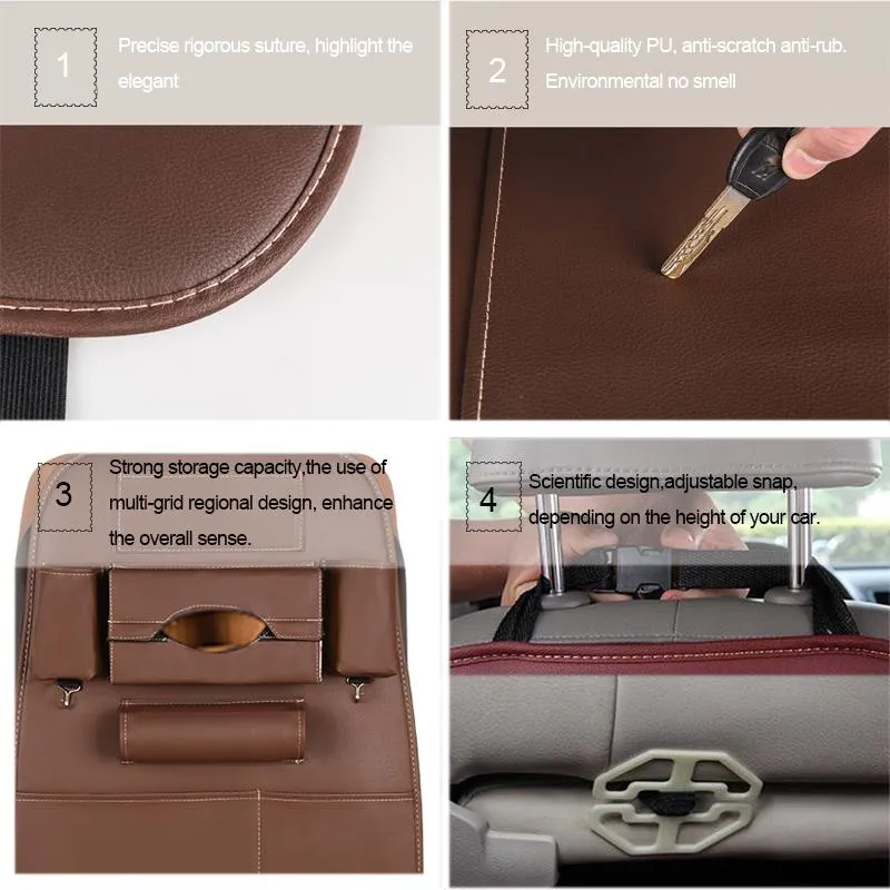 Car Seat Back Storage Bag Organizer Travel Box Pocket PU Leather Universal Stowing.
