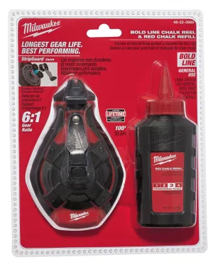 Chalk Reel - Milwaukee 100' Bold Line Kit w/Red Chalk, 48-22-3986