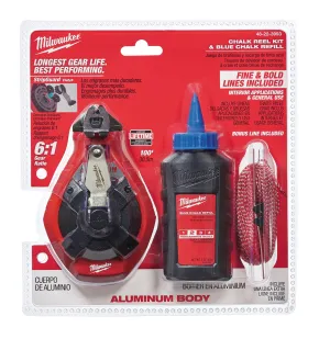 Chalk Reel - Milwaukee 100 ft. Aluminum Chalk Reel Kit w/ Blue Chalk and Bonus Line, 48-22-3993