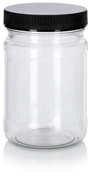 Clear Plastic Spice Bottle with Black Ribbed Lid - 6 oz / 180 ml