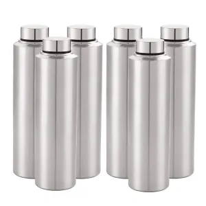 Homestic Stainless Steel Refrigerator Water Bottle | 1 Litre, Food Grade, BPA Free Lid, Non-Toxic, Rust Free | Airtight, Leak Proof & Odour Free | Water Bottles for Home, School, Office & Gym|Set of 6