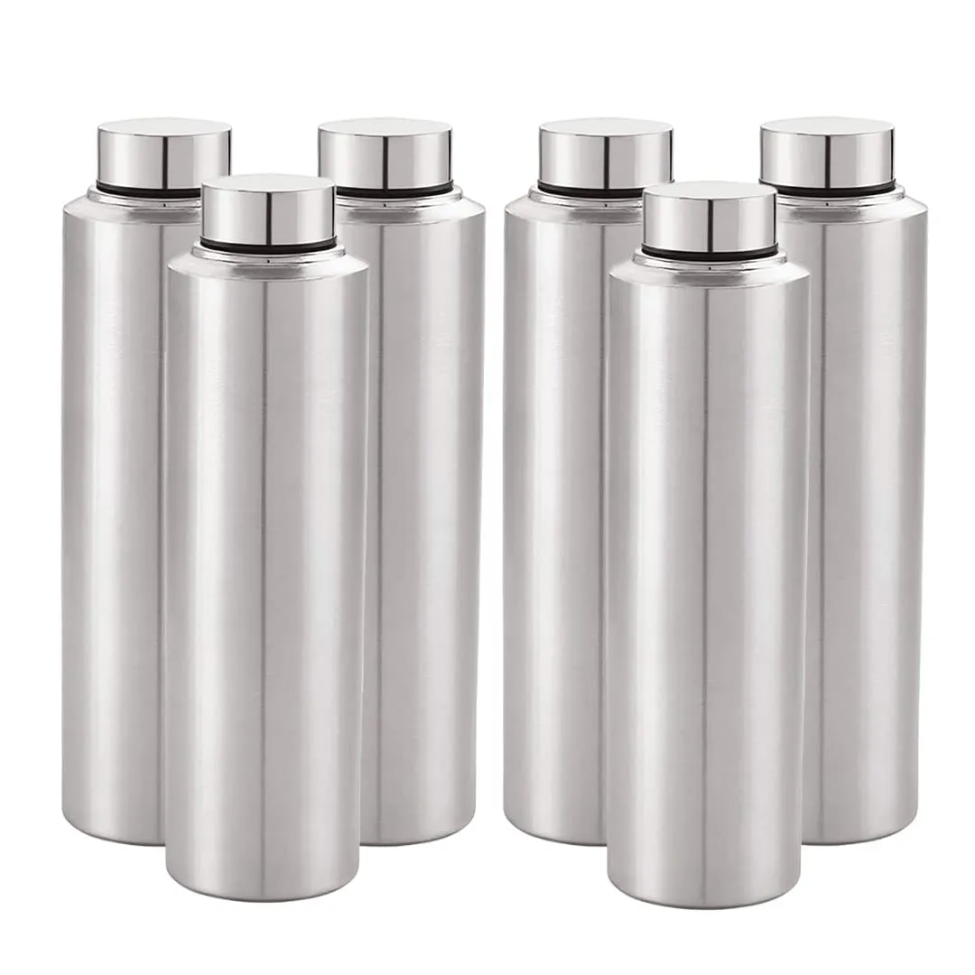 Homestic Stainless Steel Refrigerator Water Bottle | 1 Litre, Food Grade, BPA Free Lid, Non-Toxic, Rust Free | Airtight, Leak Proof & Odour Free | Water Bottles for Home, School, Office & Gym|Set of 6