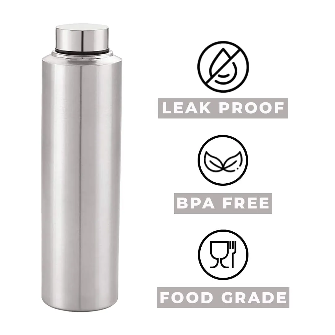 Homestic Stainless Steel Refrigerator Water Bottle | 1 Litre, Food Grade, BPA Free Lid, Non-Toxic, Rust Free | Airtight, Leak Proof & Odour Free | Water Bottles for Home, School, Office & Gym|Set of 6