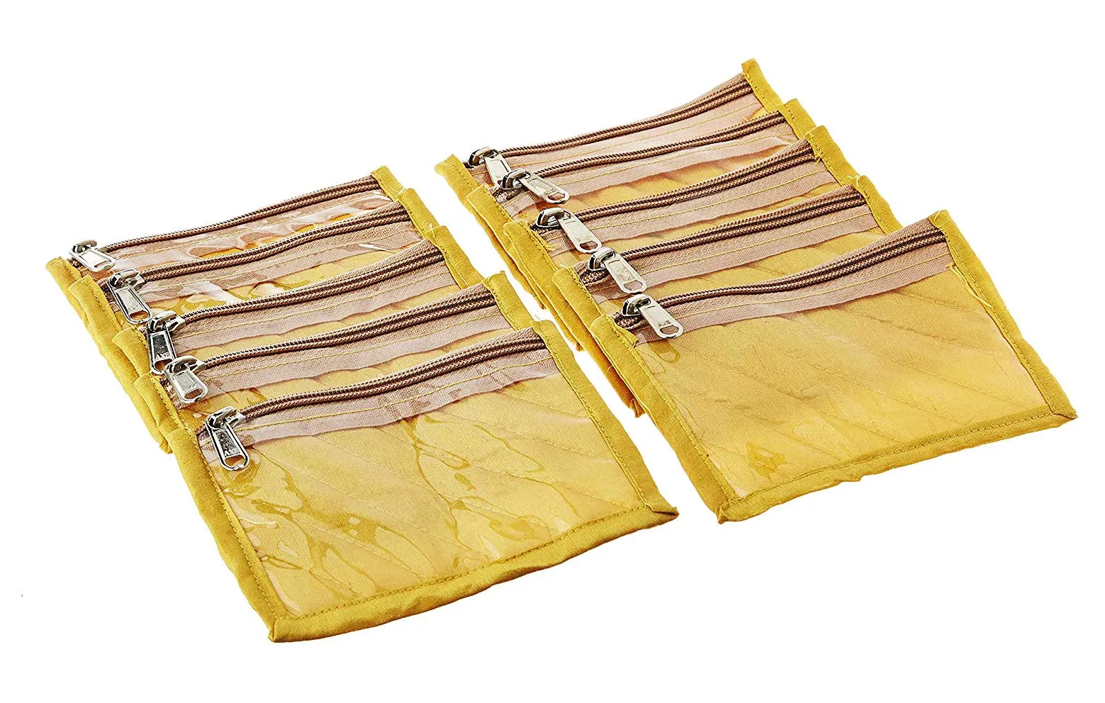 Kuber Industries 2 Pieces Fabric Jewellery Box with 10 Transparent Pouches, (Gold) - CTKTC30955