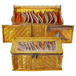Kuber Industries 2 Pieces Fabric Jewellery Box with 10 Transparent Pouches, (Gold) - CTKTC30955