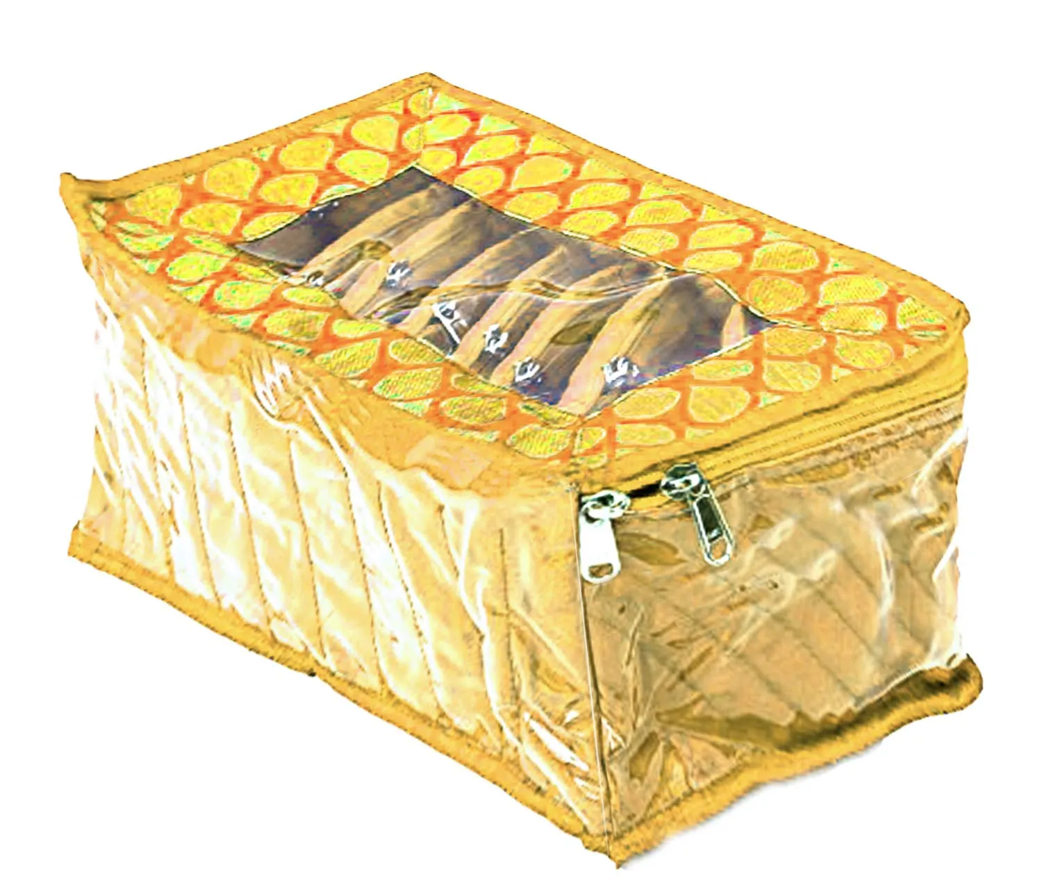 Kuber Industries 2 Pieces Fabric Jewellery Box with 10 Transparent Pouches, (Yellow) - CTKTC030959