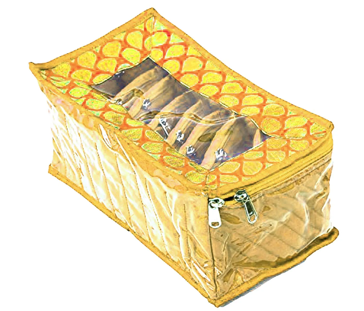 Kuber Industries 2 Pieces Fabric Jewellery Box with 10 Transparent Pouches, (Yellow) - CTKTC030959