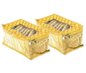 Kuber Industries 2 Pieces Fabric Jewellery Box with 10 Transparent Pouches, (Yellow) - CTKTC030959