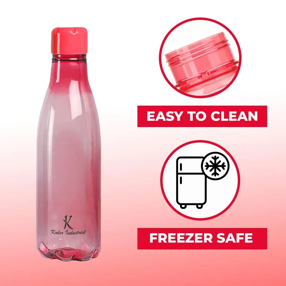 Kuber Industries BPA Free Plastic Water Bottles | Unbreakable, Leak Proof, 100% Food Grade Plastic | For Kids & Adults | Refrigerator Plastic Bottle Set of 4|PINK (Pack Of 2)