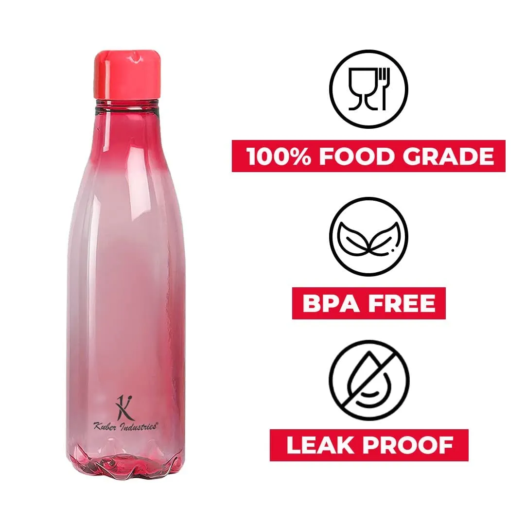 Kuber Industries BPA Free Plastic Water Bottles | Unbreakable, Leak Proof, 100% Food Grade Plastic | For Kids & Adults | Refrigerator Plastic Bottle Set of 4|PINK (Pack Of 2)