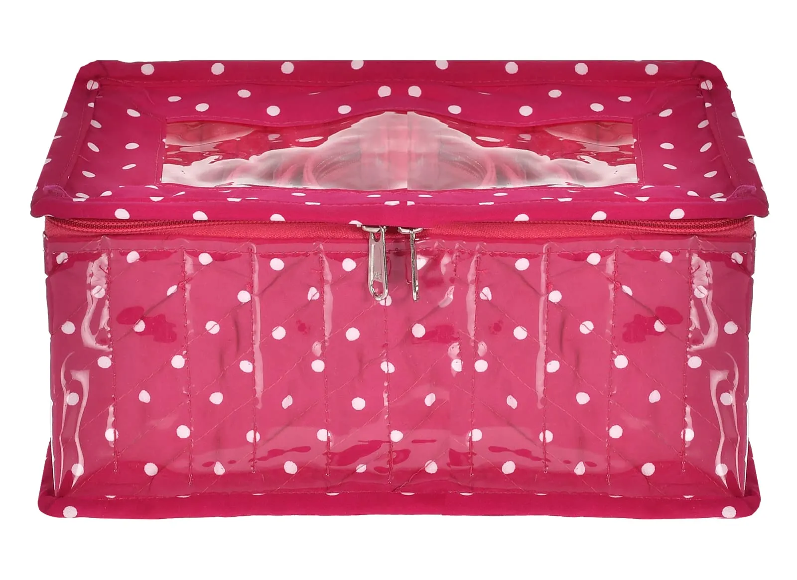 Kuber Industries Dot Printed Laminated PVC Multipurpose Jewellery Organizer With 10 Tranasparent Pouches (Pink)-45KM06