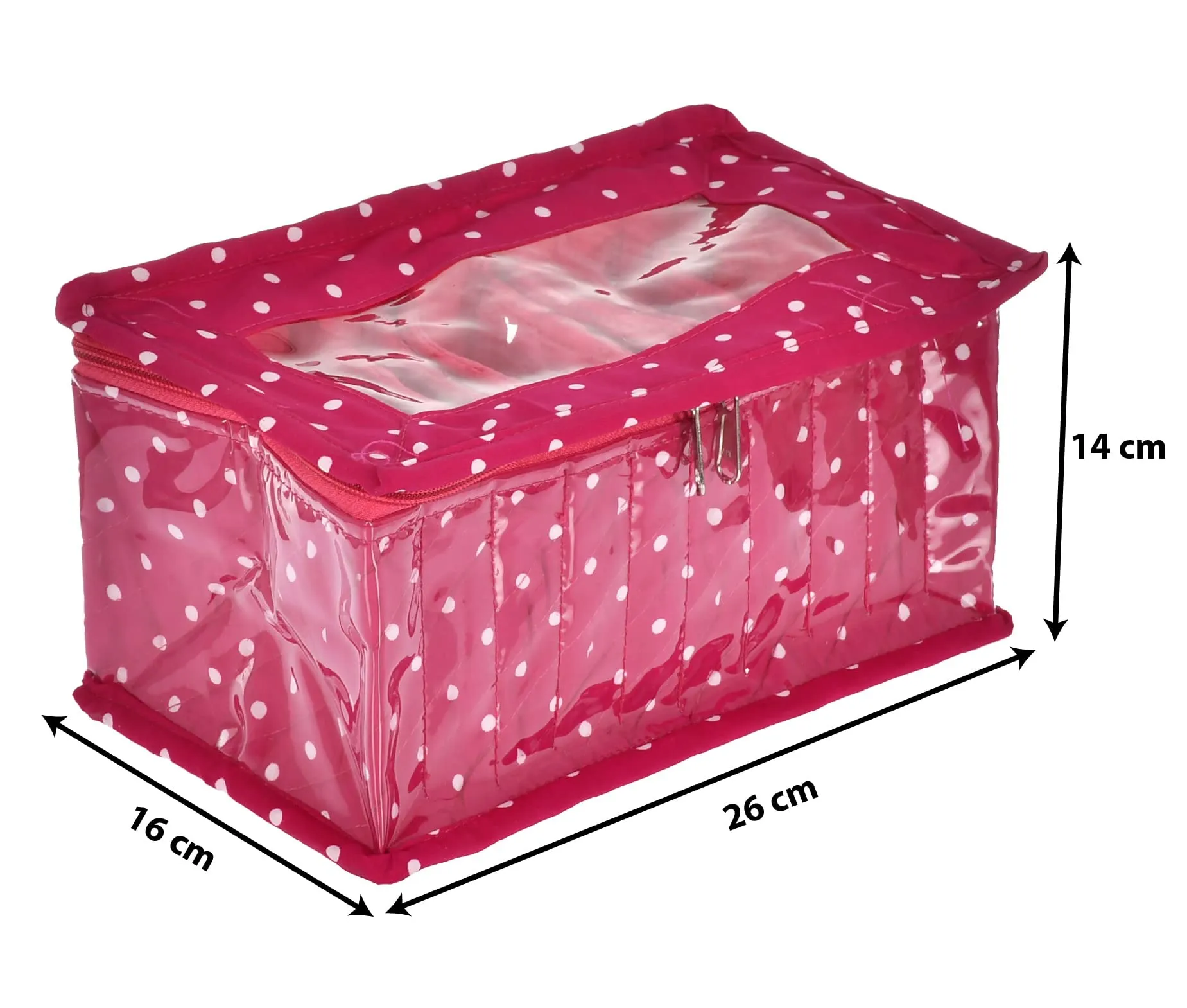 Kuber Industries Dot Printed Laminated PVC Multipurpose Jewellery Organizer With 10 Tranasparent Pouches (Pink)-45KM06