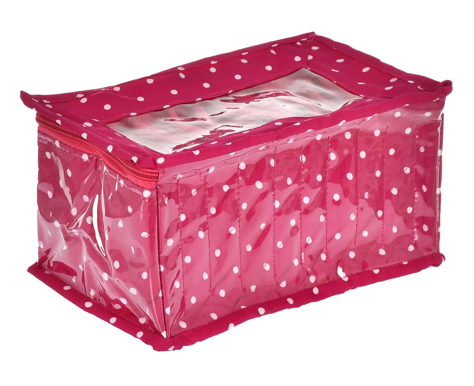 Kuber Industries Dot Printed Laminated PVC Multipurpose Jewellery Organizer With 10 Tranasparent Pouches (Pink)-45KM06