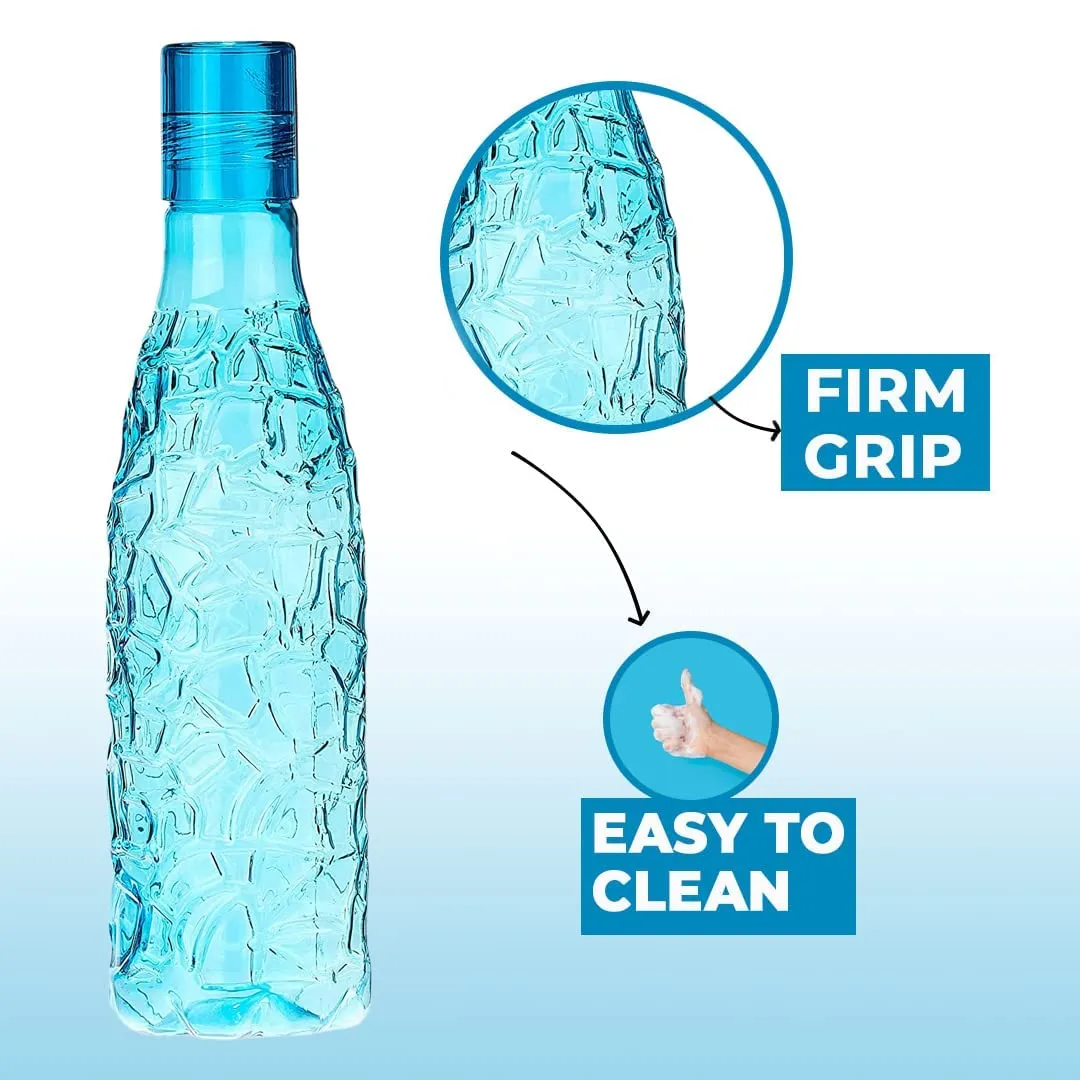 Kuber Industries Set of 4 Plastic Water Bottle | 1 Litre Round Plastic Water Bottle | Refrigerator Safe and BPA free PET Water Bottle |Perfect For School College Work Gym | Pack of 5 | Blue