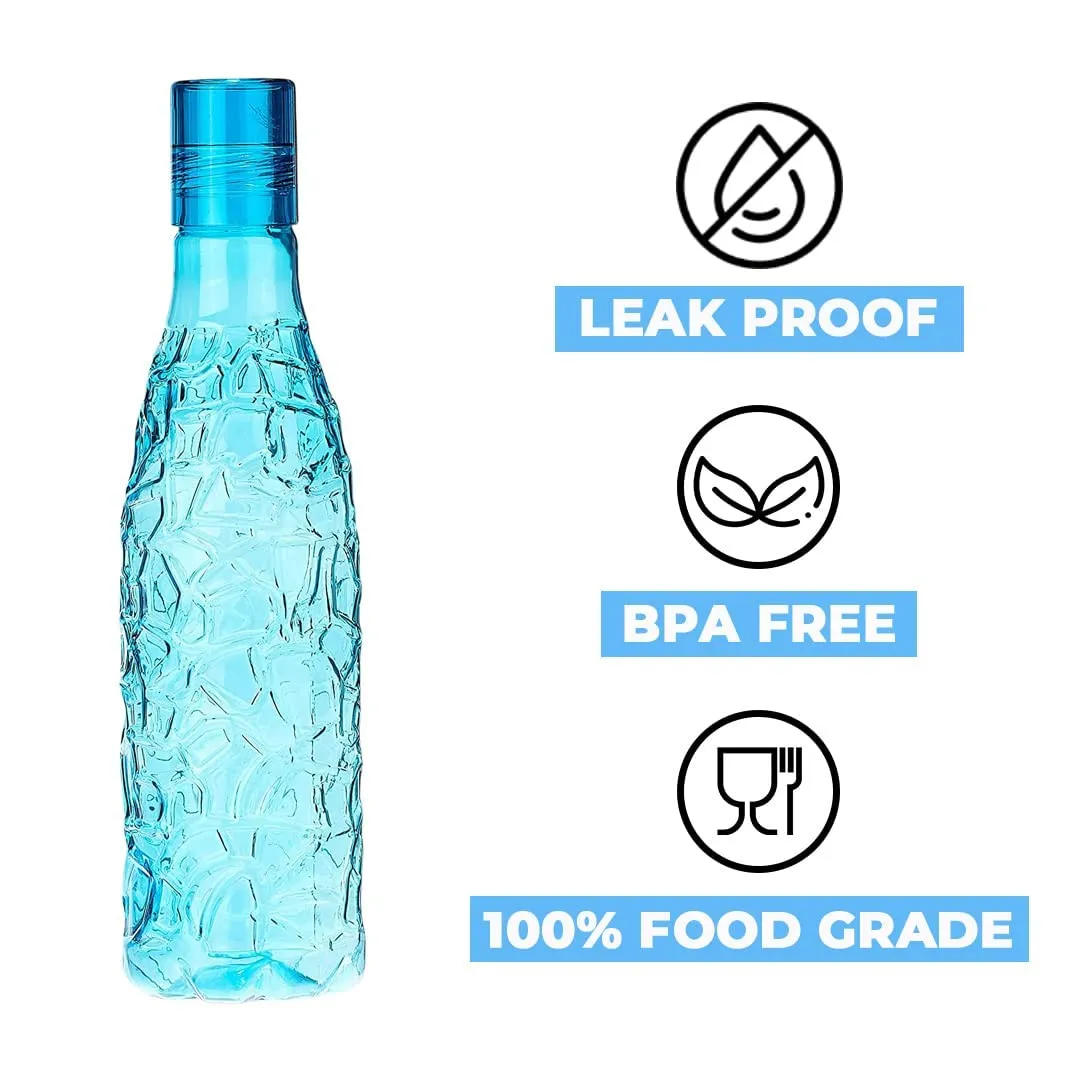 Kuber Industries Set of 4 Plastic Water Bottle | 1 Litre Round Plastic Water Bottle | Refrigerator Safe and BPA free PET Water Bottle |Perfect For School College Work Gym | Pack of 5 | Blue