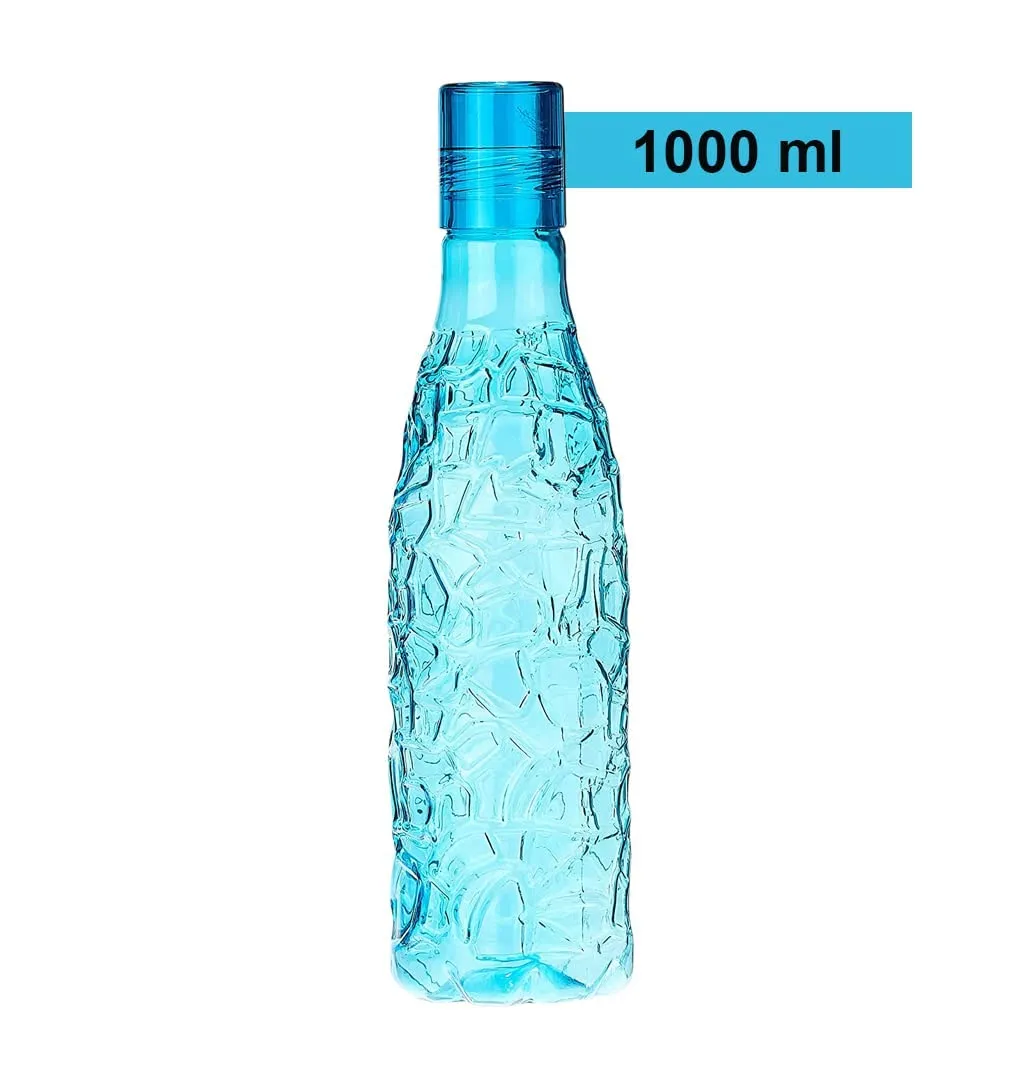 Kuber Industries Set of 4 Plastic Water Bottle | 1 Litre Round Plastic Water Bottle | Refrigerator Safe and BPA free PET Water Bottle |Perfect For School College Work Gym | Pack of 5 | Blue