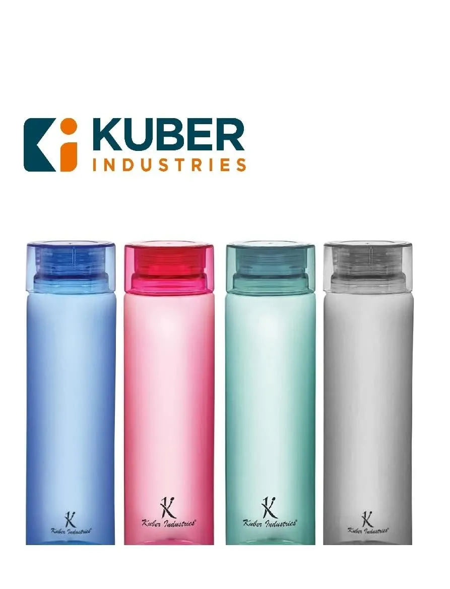 Kuber Industries Set of 4 Plastic Water Bottle | 1 Litre Round Plastic Water Bottle | Refrigerator Safe and BPA free Water Bottle | Perfect For School College Work Gym | Pack of 3 | Assorted