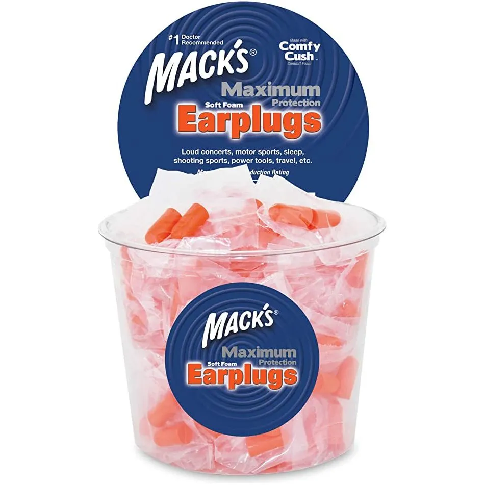 Macks Maximum Protection Foam Earplugs (NRR 33 | Tub of 100 pairs)
