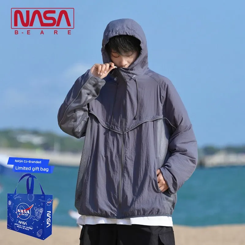 NASA Pink Patchwork Men's Summer Zipper Sun Protection Clothing