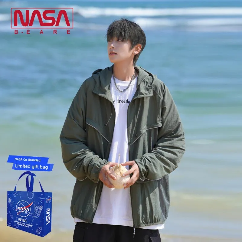 NASA Pink Patchwork Men's Summer Zipper Sun Protection Clothing