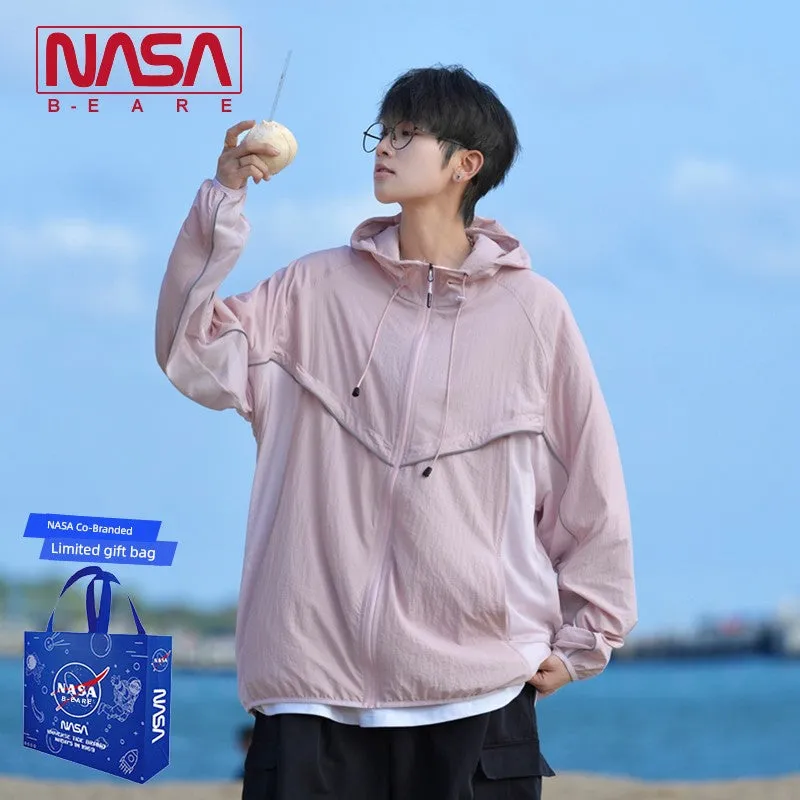 NASA Pink Patchwork Men's Summer Zipper Sun Protection Clothing