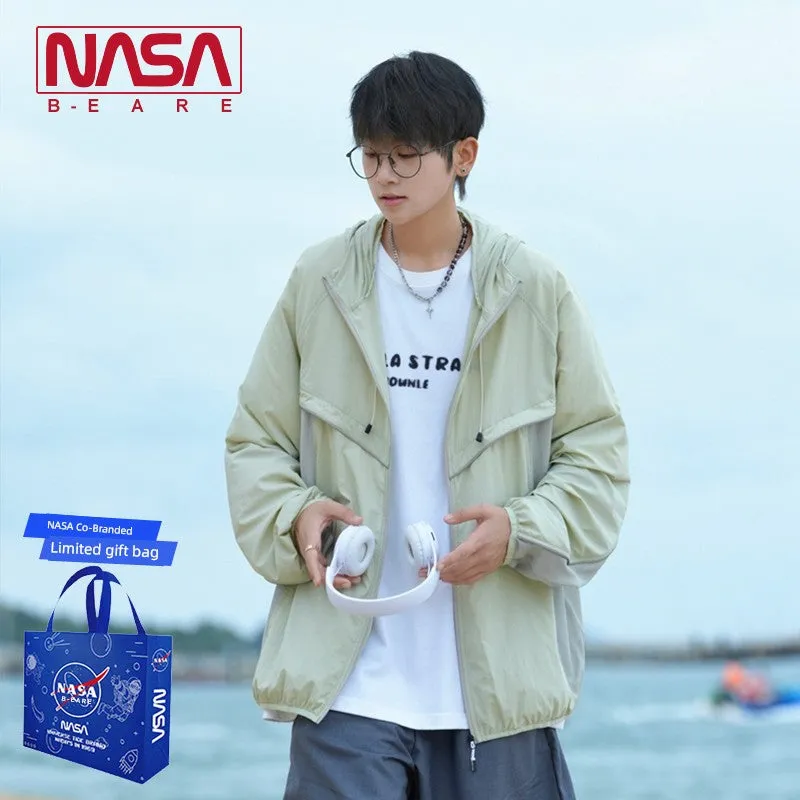 NASA Pink Patchwork Men's Summer Zipper Sun Protection Clothing