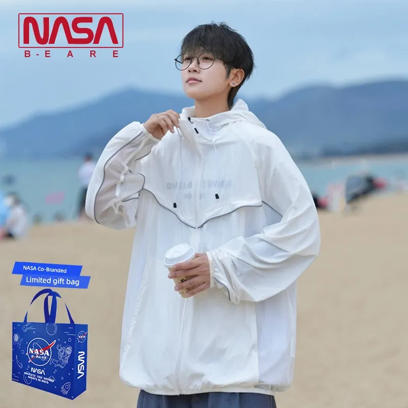NASA Pink Patchwork Men's Summer Zipper Sun Protection Clothing
