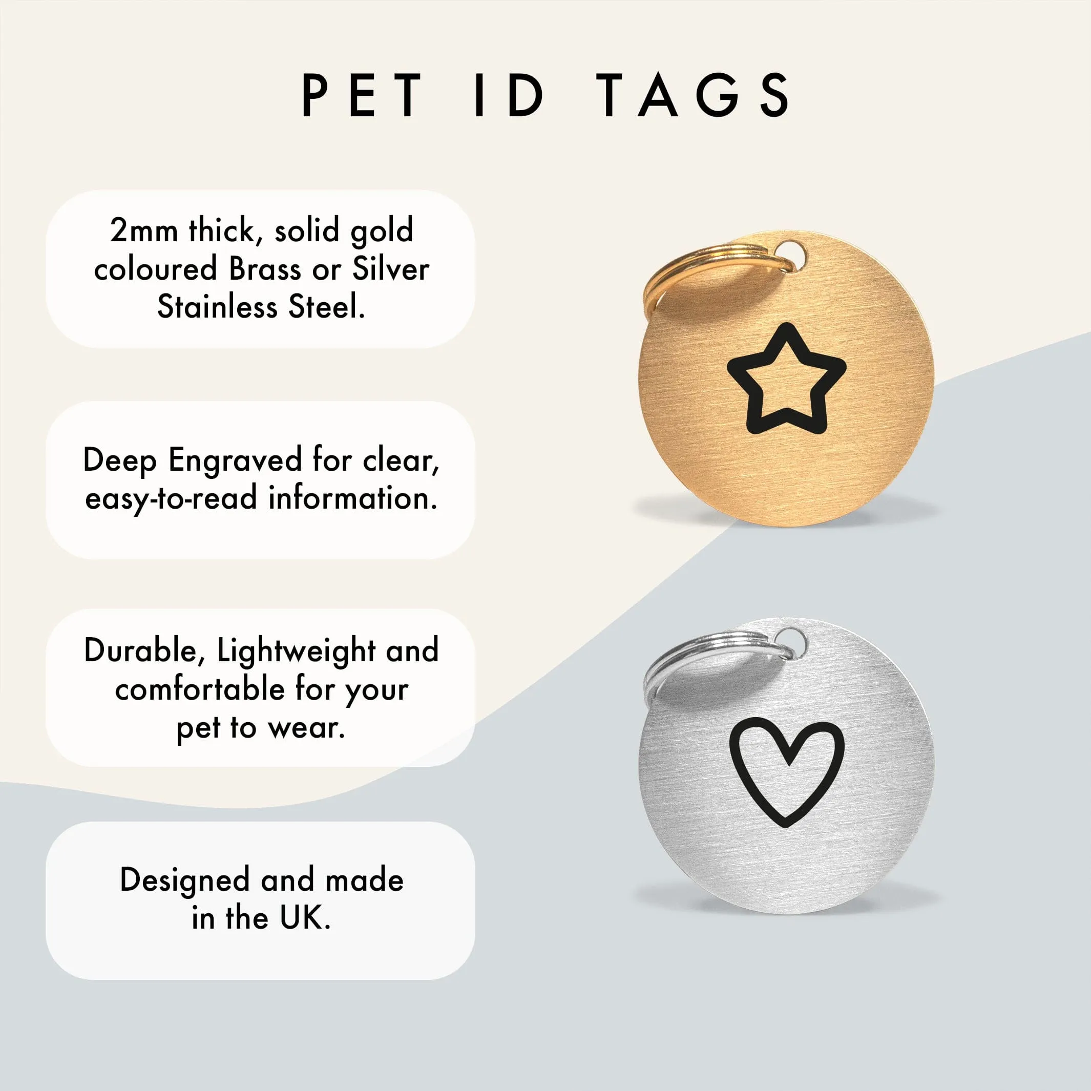 No-Name Gold Brass Dog Tag with Icon Engraving & Custom Contact Info