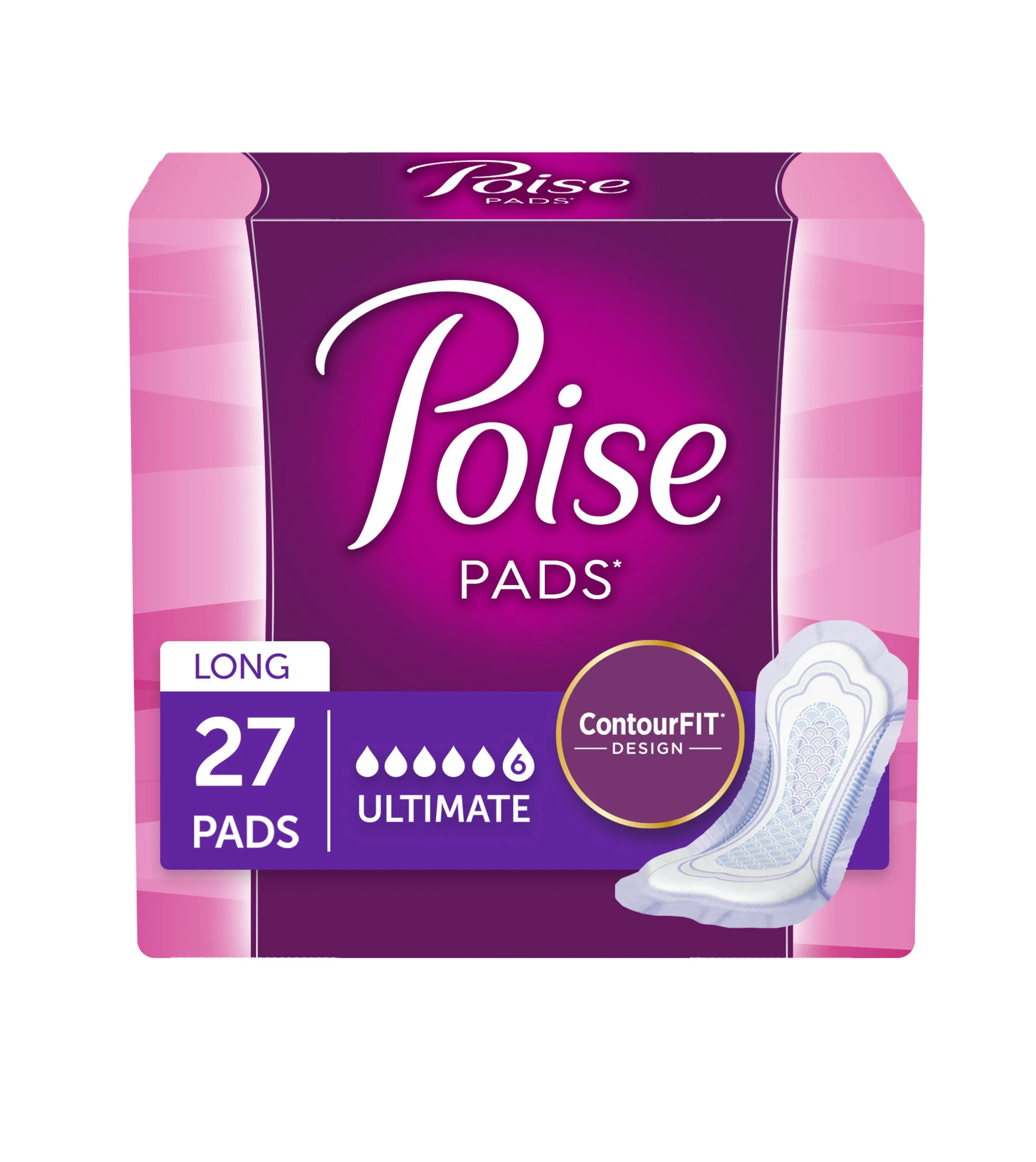 Poise Ultimate Long Extra Coverage Pad 15.94 " L, Package of 27
