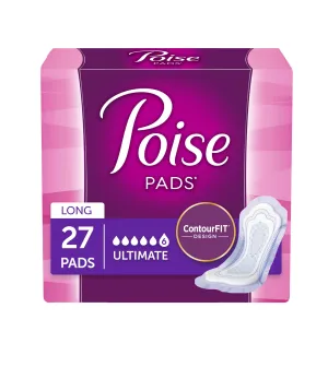 Poise Ultimate Long Extra Coverage Pad 15.94 " L, Package of 27