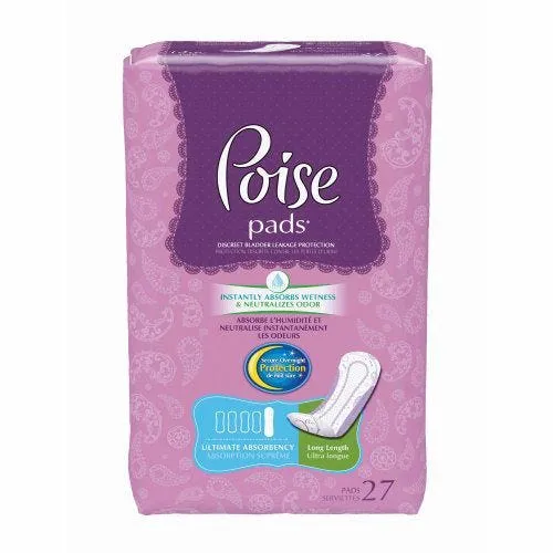 Poise Ultimate Long Extra Coverage Pad 15.94 " L, Package of 27