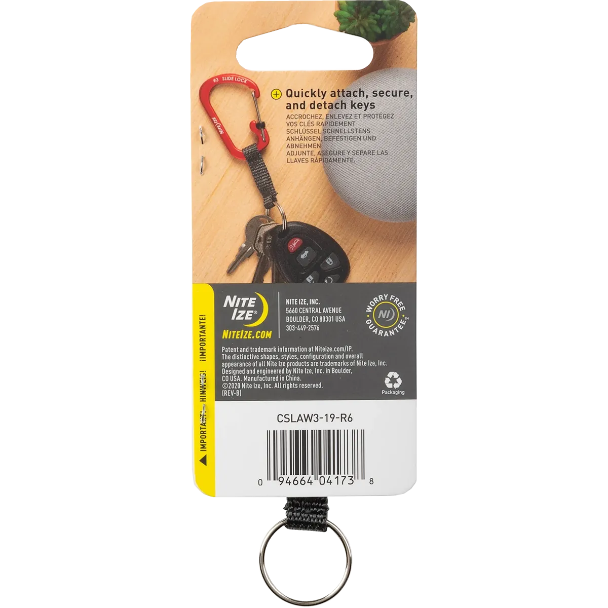SlideLock Key Ring Aluminum Orange
