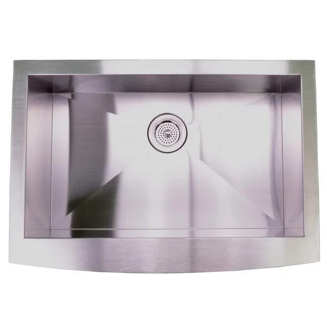 Stainless Steel Farmhouse / Apron Front Kitchen Sink, No Holes, 1 Bowl, 30"L x 21"W
