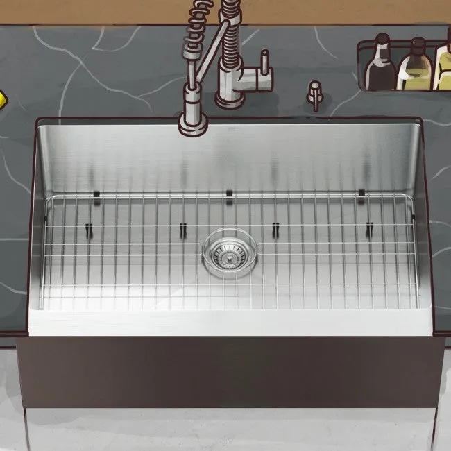 Stainless Steel Farmhouse / Apron Front Kitchen Sink, No Holes, 1 Bowl, 33"L x 20"W